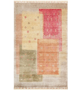 Bej Turuncu Salon Halısı Patchwork Stil Modern Dokuma Koridor Kullanımı Viskon Geometrik