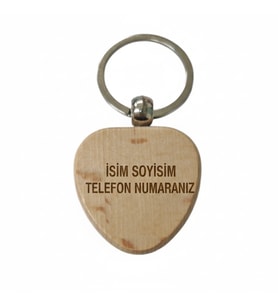 Kişiye Özel Kalp Ahşap Anahtarlık – İsim Soyisim ve Telefon Numarası Yazılı Lazer Gravür Anahtarlık – Kişisel & Acil Durum Anahtarlığı