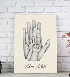 BK Gift Kişiye Özel El Ele Tutuşan Aile Tasarımlı Siyah Beyaz Kanvas Tablo-8, Anneye Hediye, Aile Hediyesi