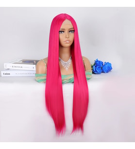 Koyu Pembe Ekstra Uzun Tül Peruk