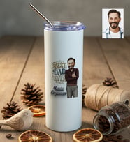 Kişiye Özel Karikatürlü Best Dad Ever Babaya Hediye Pipetli Çelik Matara Babalar Günü Hediyesi