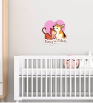 BK Gift Kişiye Özel Sevimli Kedi ve Köpek Tasarımlı Çocuk Odası Ahşap Duvar Süsü-2 (Beyaz)