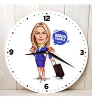 Uçuş Görevlisi Kadına Hediye Kişiye Özel Karikatürlü Duvar Saati