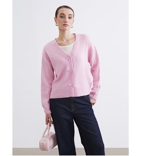 LCW Modest Pembe V Yaka Kadın Triko Hırka
