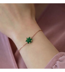 Yeşil Zirkon Taşlı Lotus Çiçeği Rose Gold Kaplama Gümüş Bileklik