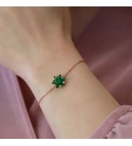 Yeşil Zirkon Taşlı Lotus Çiçeği Rose Gold Kaplama Gümüş Bileklik