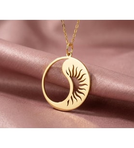 Kişiye Özel Yin Yang Güneş Tasarım Kolye 925K Gümüş (Gold)