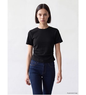 LCW Comfort Siyah Bisiklet Yaka Büzgülü Kadın Tişört