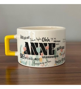 Anne Sözleri Tam Tur Baskılı Baskılı Sarı Kulplu C Fincan