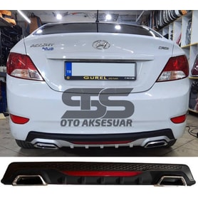 Hyundai Accent Blue Difüzör Arka Tampon Eki 2 Egzoz Çıkışlı Siyah Reflektörlü