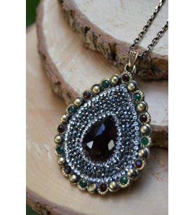 STONEAGE JEWELLERY Bordo Kristal Taşlı Bayan Kolye