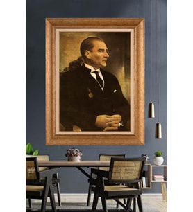 Altın Varaklı Çerçeveli Paspartulu Atatürk Tablo TR1617 (Gold)