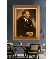 Altın Varaklı Çerçeveli Paspartulu Atatürk Tablo TR1617 (Gold)