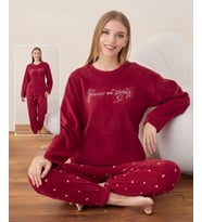 Boyraz Kadın Kışlık Bisiklet Yaka Soft Kadife Pijama Takımı 07012 - 1 Adet (Kırmızı)
