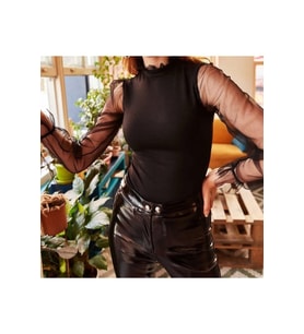 Kadın Kolları Tül Detaylı örme Krep Kumaş Bluz