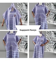 Kişiye Özel İsim Nakışlı Kapüşonlu Çocuk Pançosu (Mor)