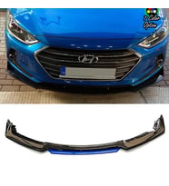 Hyundai Elantra Mavi Renkli Şeritli Dilli Ön Lip 4 Prç Parlak Siyah ABS 2016 - 2019