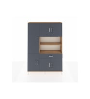 Arges Dolap 10 Raflı Tek Çekmeceli 6 Kapaklı 132x30x195 Çam-Antrasit/Antrasit