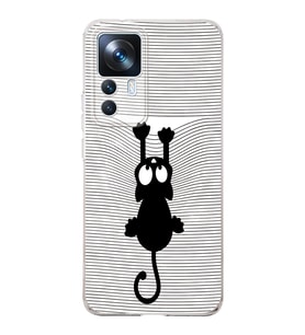 Xiaomi Mi 12t  Kamera korumalı Kapak Çizgi Kedi (Beyaz) Tasarımlı Şeffaf Kılıf