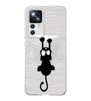 Xiaomi Mi 12t  Kamera korumalı Kapak Çizgi Kedi (Beyaz) Tasarımlı Şeffaf Kılıf