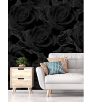 Dreamwall Siyah Güller Desenli Silinebilir Sağlıklı Tekstil Duvar Kağıdı