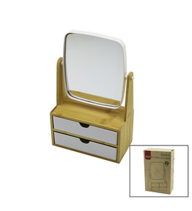 2 ÇEKMECELİ BAMBU AHŞAP STANDLI=9X9.9X17.8X21.5CM MAKYAJ AYNASI=15X18CM TAKILIK 1+1 ORGANİZER (5680)