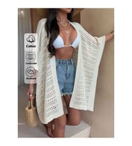 Kadınlar için plaj yaz tatil kimono, önü açık kolsuz düz örgü hırka