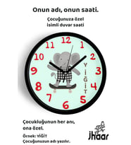 İsme Özel Kaykaylı Sevimli Fil Çocuk Odası Duvar Saati Orta Boy 30 cm Siyah Camlı Sessiz