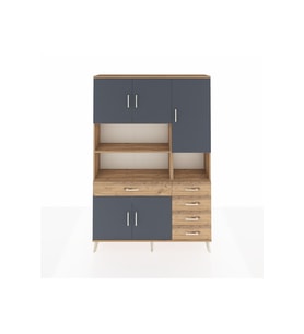 Arges Dolap 9 Raflı 5 Çekmeceli 5 Kapaklı 132x30x195 Çam-Antrasit/Çam