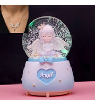 Angel Orta Boy Işıklı Müzikli Kar Küresi Ve Lotus Çiçeği Kolye