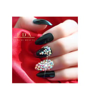 EDA LUXURY BEAUTY Siyah Takma Tırnak Lüks Parlak Beyaz Kristal Taşlı Desenli Uzun Oval Pointed Stiletto Nail Art Set E96
