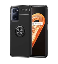 Oppo A96 4G Kılıf Zore Ravel Yüzüklü Silikon Kılıf (Siyah)