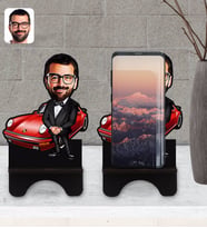 BK Gift Kişiye Özel Erkek Patron Karikatürlü Ahşap Biblo Telefon Standı-1