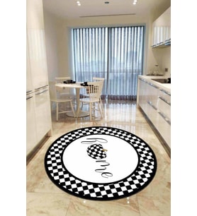 Beyaz Kaymaz Taban Home Yazılı Yuvarlak Mutfak Halısı AR419