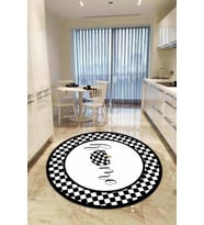 Beyaz Kaymaz Taban Home Yazılı Yuvarlak Mutfak Halısı AR419
