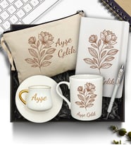 Kişiye Özel El Çantası & Defter & Fincan & Kupa & Kalem Hediye Seti