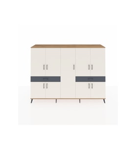 Hyperion Dolap 12 Raflı 2 Çekmeceli 8 Kapaklı 220x44x163 Çam-Aytaşı/Antrasit