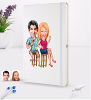 BK Gift Kişiye Özel Sevgililer Karikatürlü Beyaz Termo Deri Defter 16x24cm Model 51