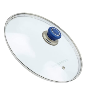 Tencere Sahan Cam Kapak 18 cm ve Mavi Tutma Tepe (Beyaz)