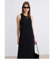 LCW Comfort Siyah Bisiklet Yaka Yırtmaçlı Bodycon Elbise