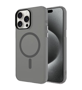 Lexroo iPhone 15 Pro Kılıf M-safe Şarj Özellikli Buzlu Transparan C-Pro Sert Kılıf - Koyu Gri