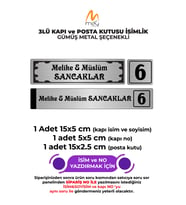 GÜMÜŞ METAL KAPI İSİMLİĞİ SETİ 3'LÜ - KAPI İSİMLİĞİ, KAPI NUMARASI, POSTA KUTUSU İSİMLİĞİ