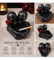 Dekoratif İskelet Çift Küllük – Gül Detaylı Taş Tozu El Yapımı Gothic Küllük