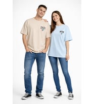 Anne Baba Kombini Mom Dad Baskılı Çift Tişört Oversize Unisex 2’li Set (Bej)