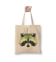 Geometric Animal Raccoon Rakun Beyaz Bez Çanta Uzun Saplı Alışveriş Çantası Plaj Çantası