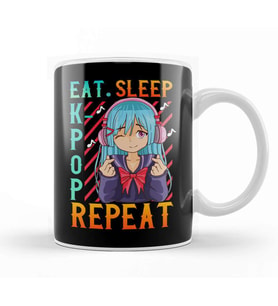 Cute Eat Sleep K Pop Repeat Kawaii Anime Girl Kpop Kupa Bardak Porselen