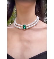 Haki Kristal Uçlu İnci Choker Kolye