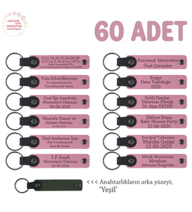 Pembe & Yeşil, İşletmelere Özel Üretim, Alternatif Promosyonel Yazılı Anahtarlık, 60' lı Set