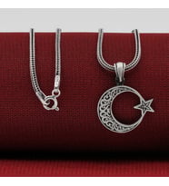 Ay Yıldız  Tasarımlı 925 Ayar Gümüş Erkek Kolye