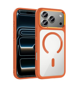 Apple iPhone 17 Pro Max Uyumlu Kılıf M-Safe Şarj Özellikli Metal Kamera Çerçeveli Zore Tiko Kapak (Turuncu)